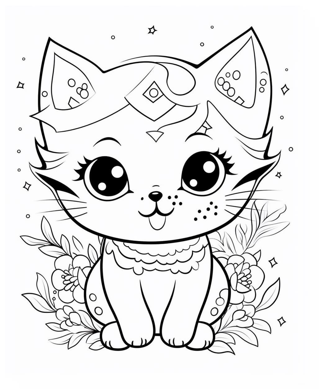 Coloriage Chat Kawaii Heureux