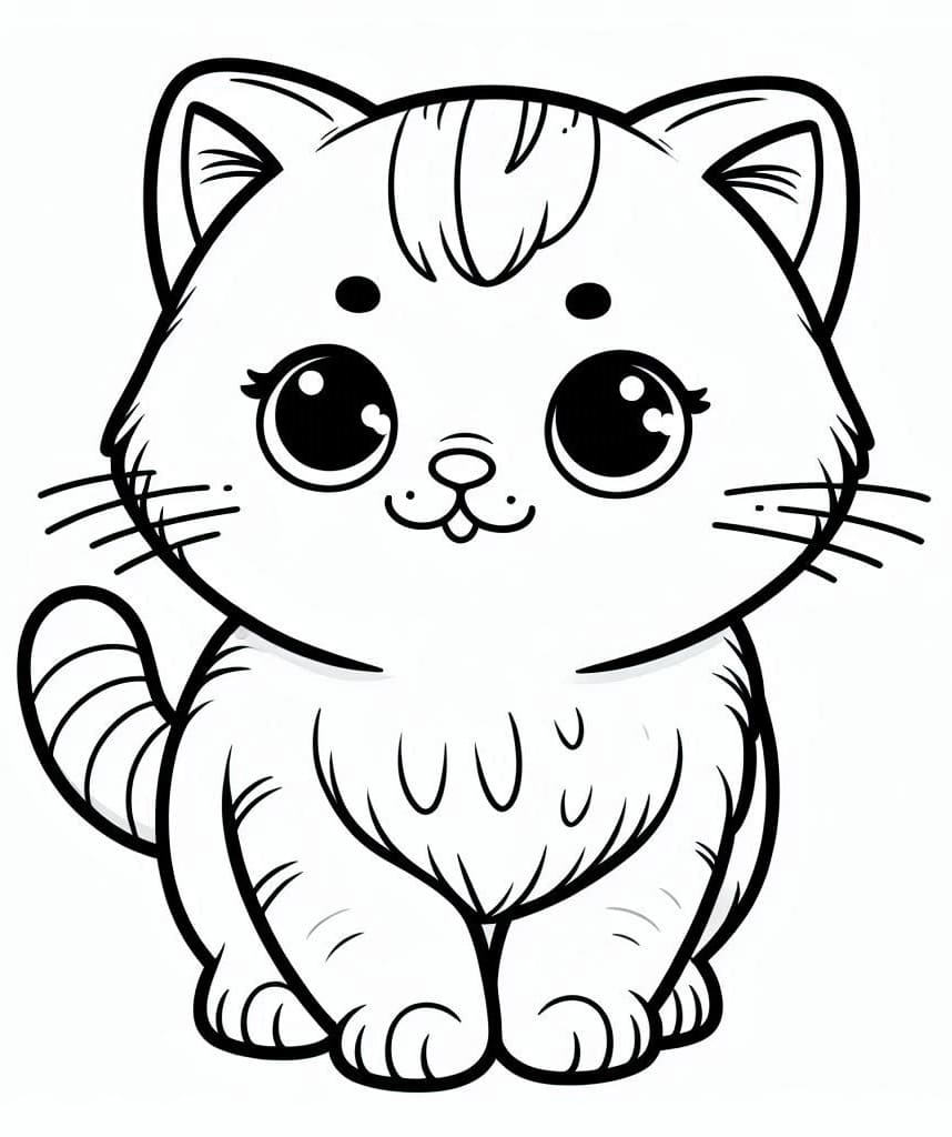 Coloriage Chat Kawaii Imprimable Pour les Enfants