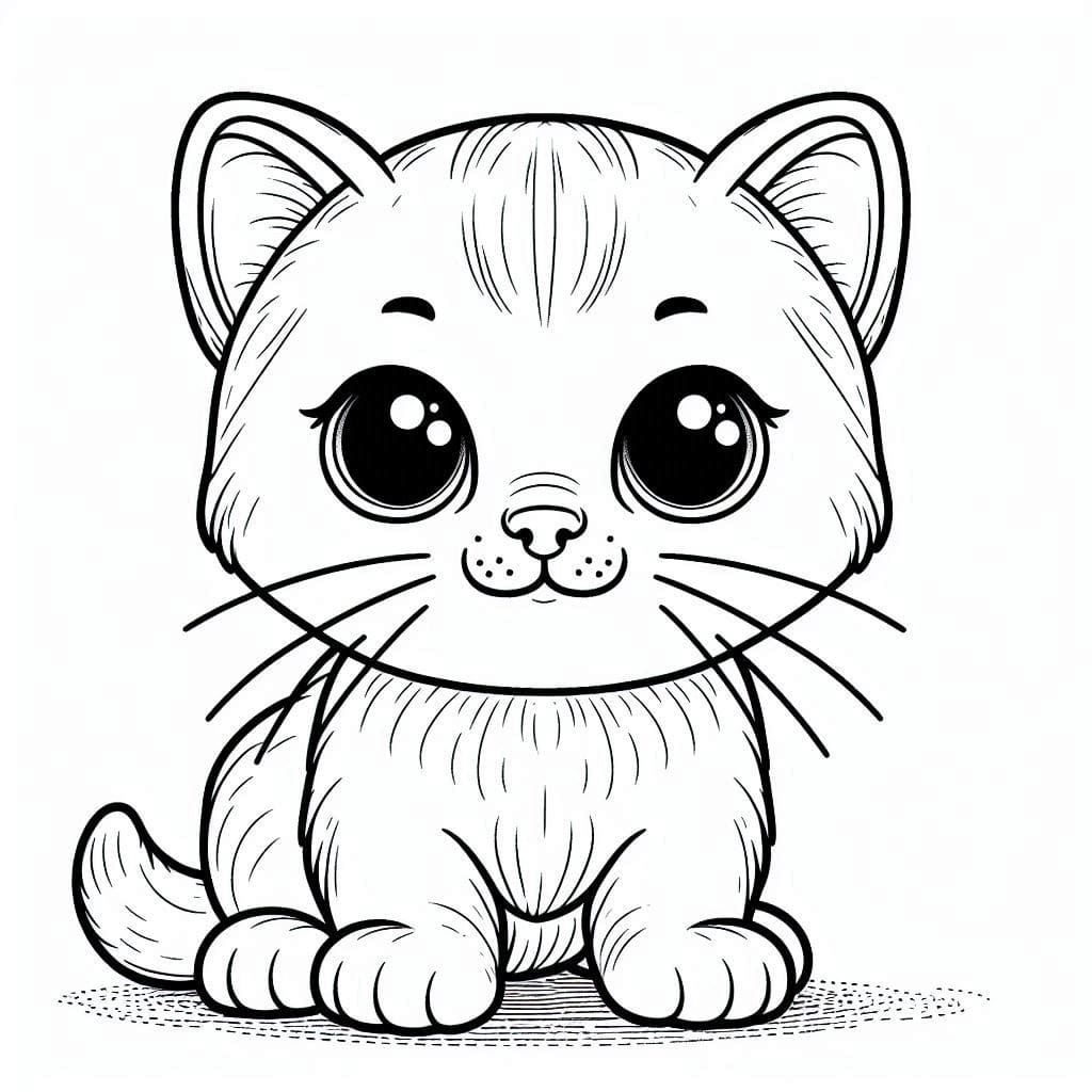 Chat Kawaii Imprimable coloring page