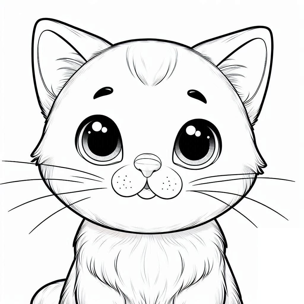 Coloriage Chat Kawaii Pour les Enfants de 2 An