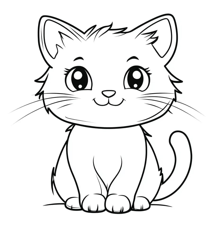 Coloriage Chat Kawaii Simple