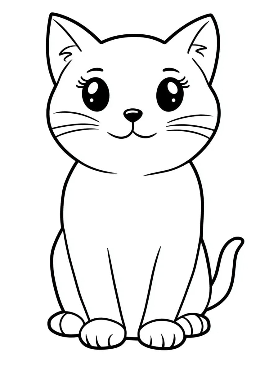 Chat Kawaii Souriant coloring page