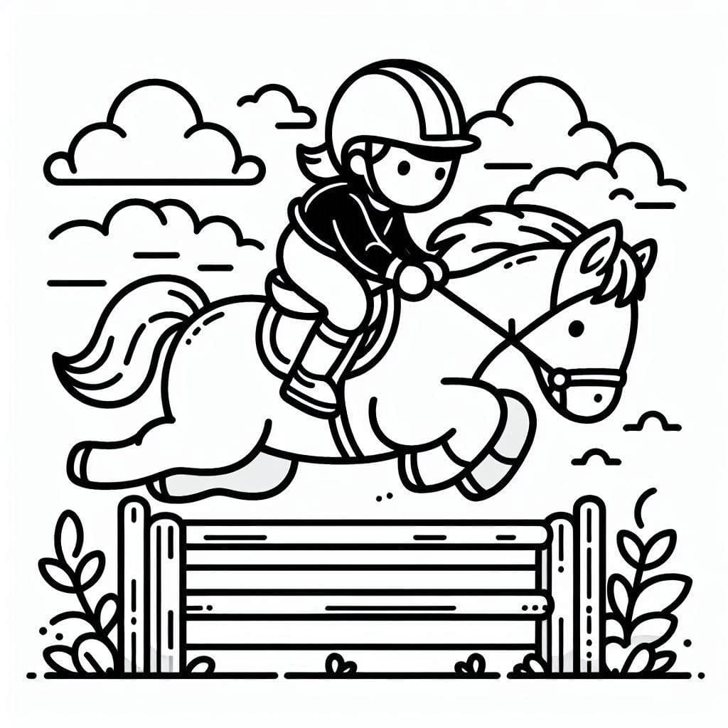 Coloriage Cheval qui saute pour les enfants de 5 an