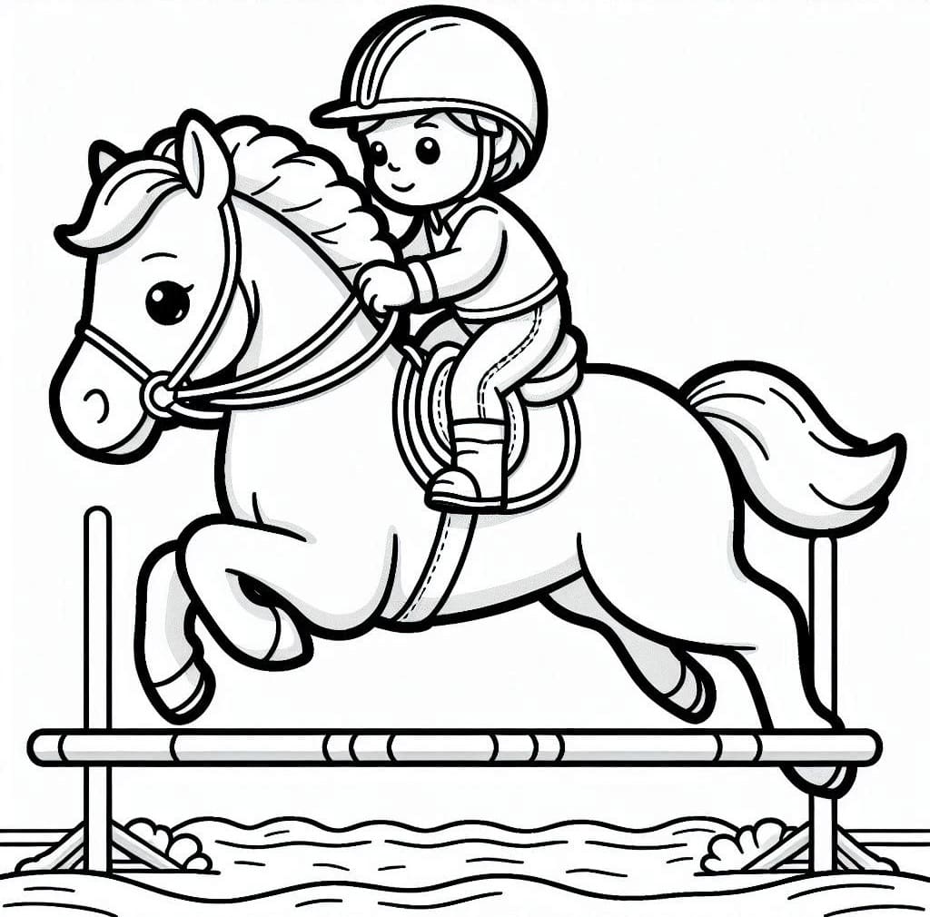 Coloriage Cheval qui saute pour les enfants