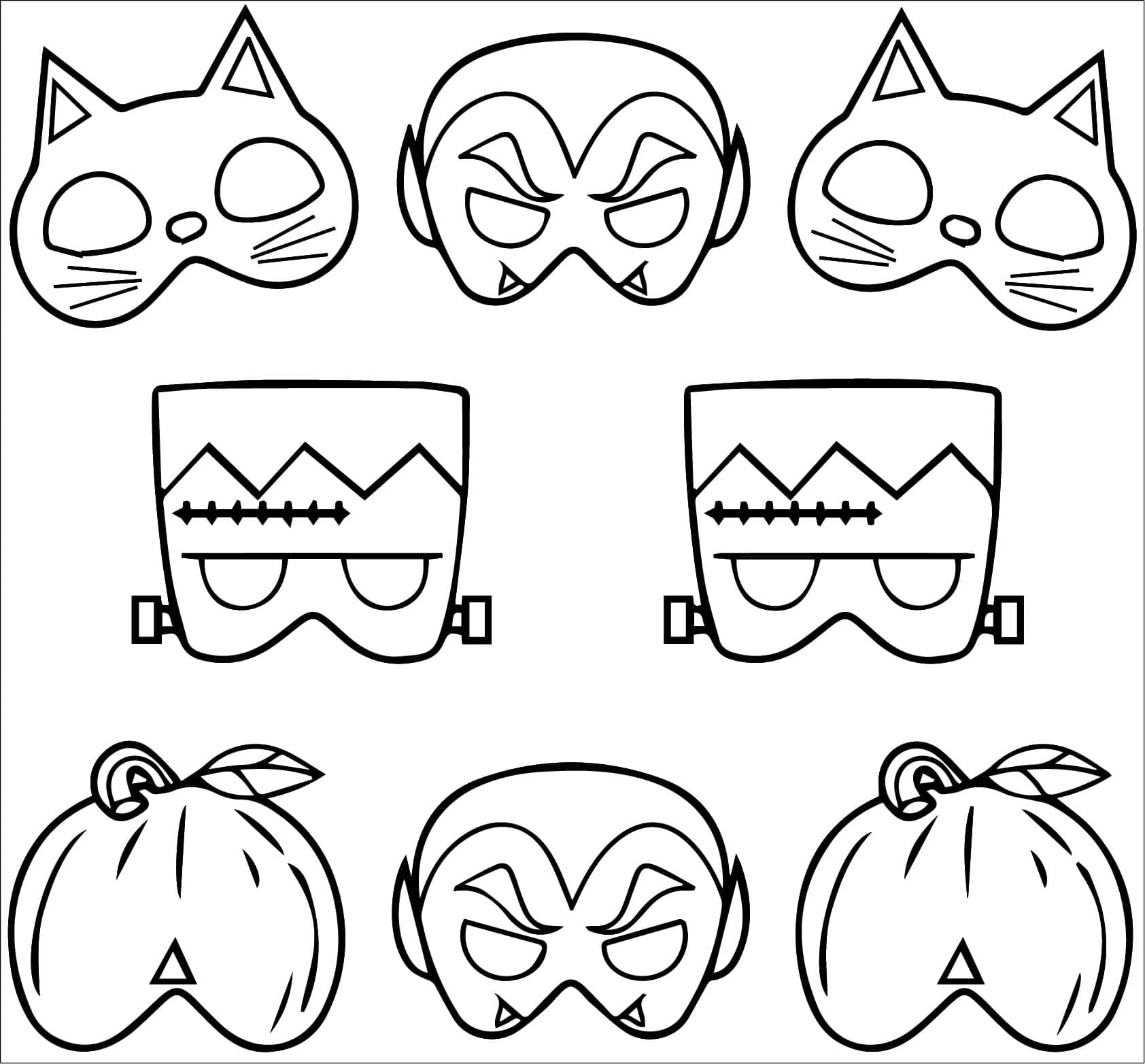 Coloriage Collection de masques d'Halloween