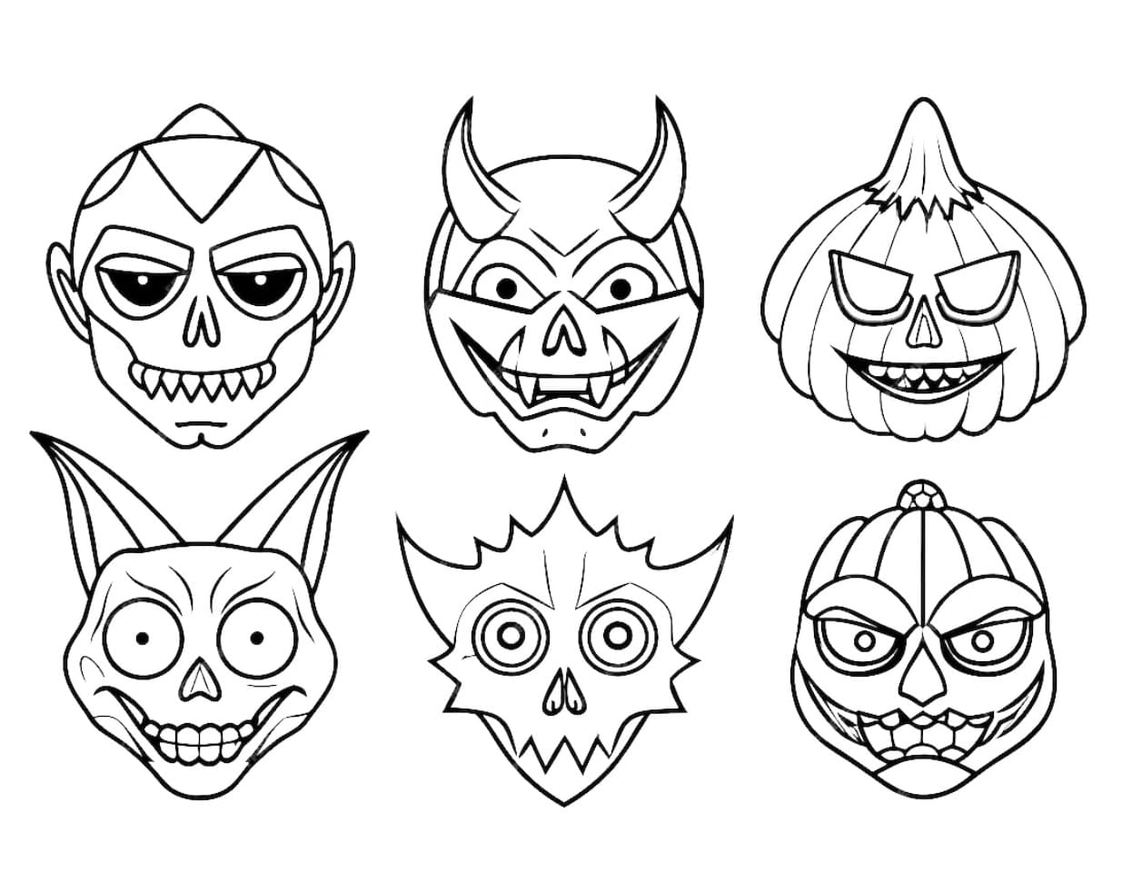 De nombreux masques d’Halloween coloring page