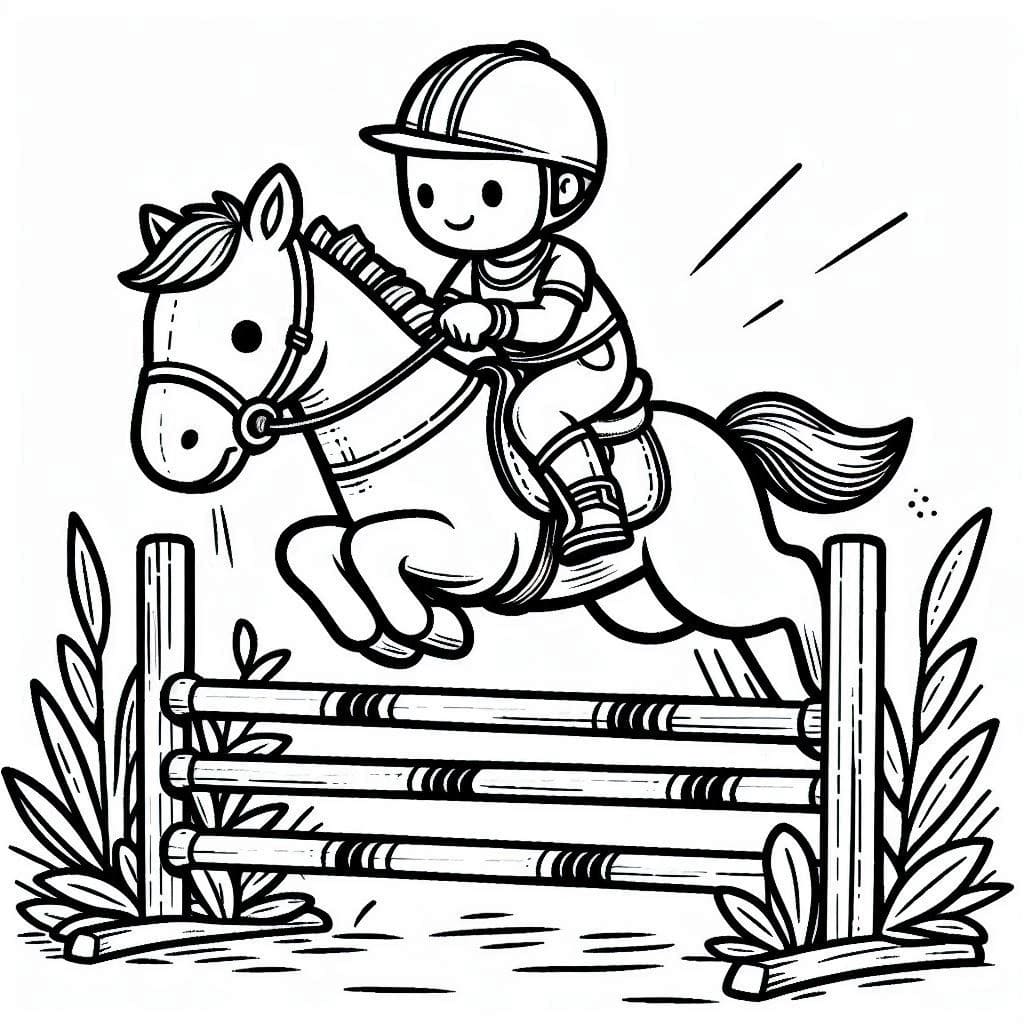 Coloriage Dessin gratuit de cheval qui saute