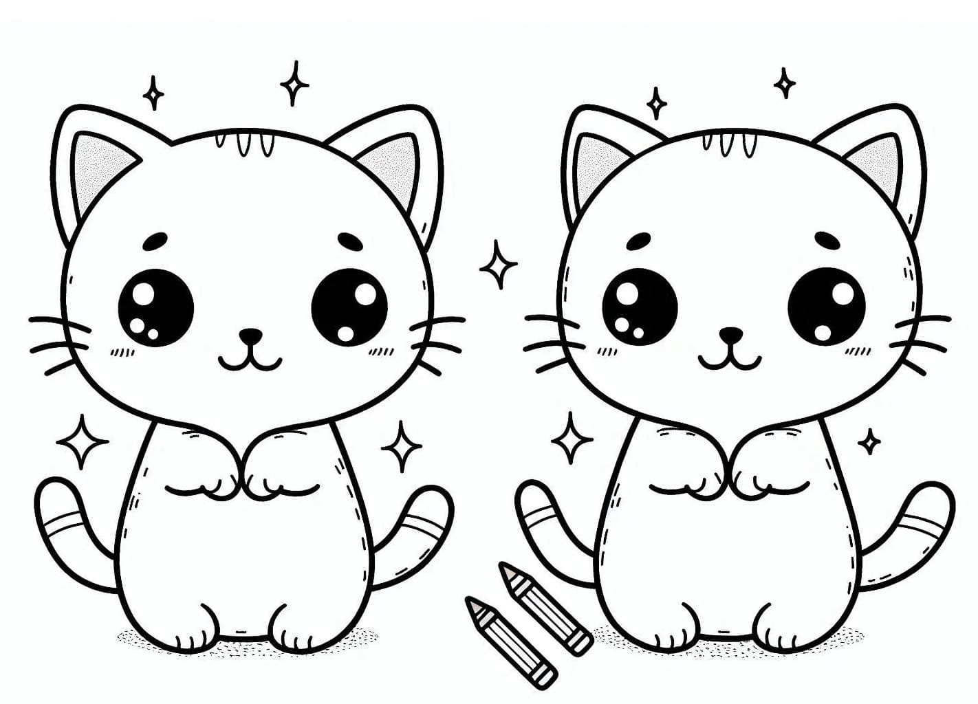 Deux Chats Kawaii coloring page