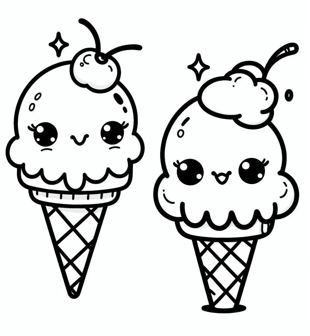 Coloriage Deux Glaces Kawaii