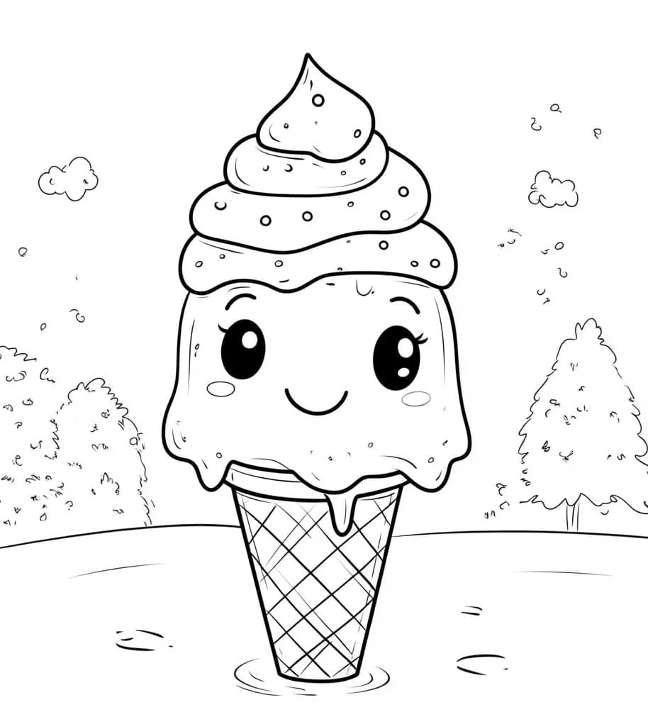 Glace Kawaii Imprimable Pour les Enfants coloring page