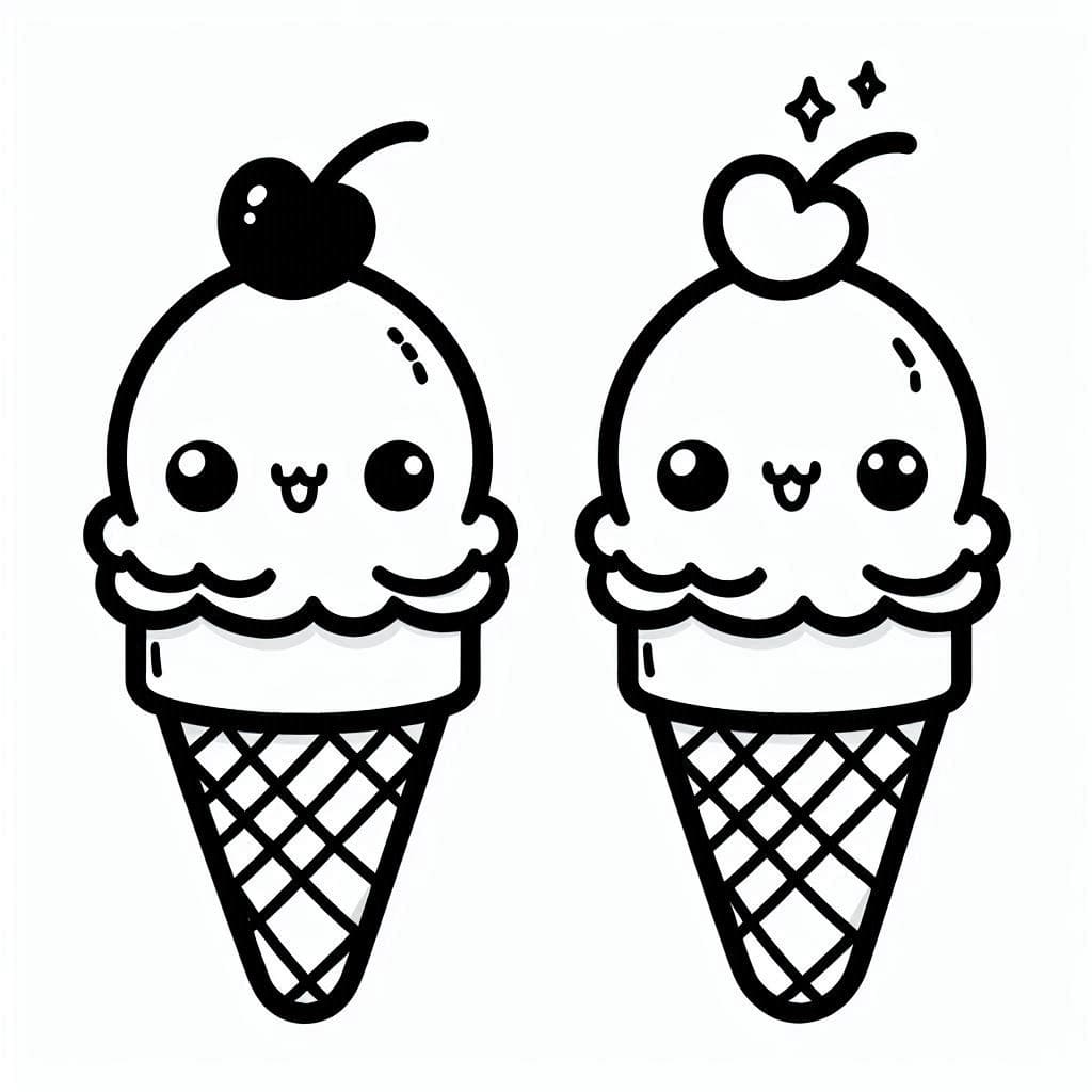 Glaces Kawaii Imprimable coloring page