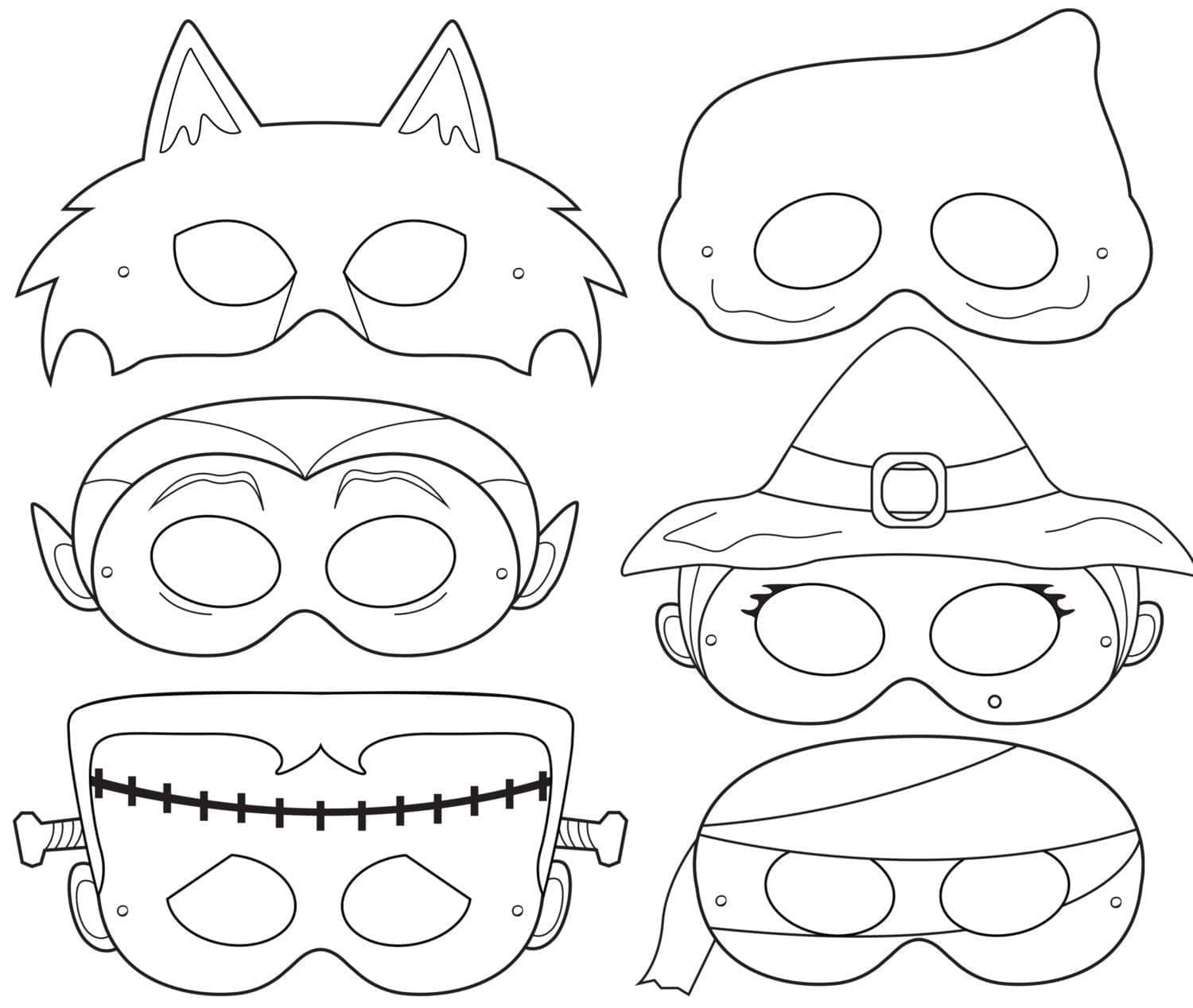 Coloriage Six masques d'Halloween