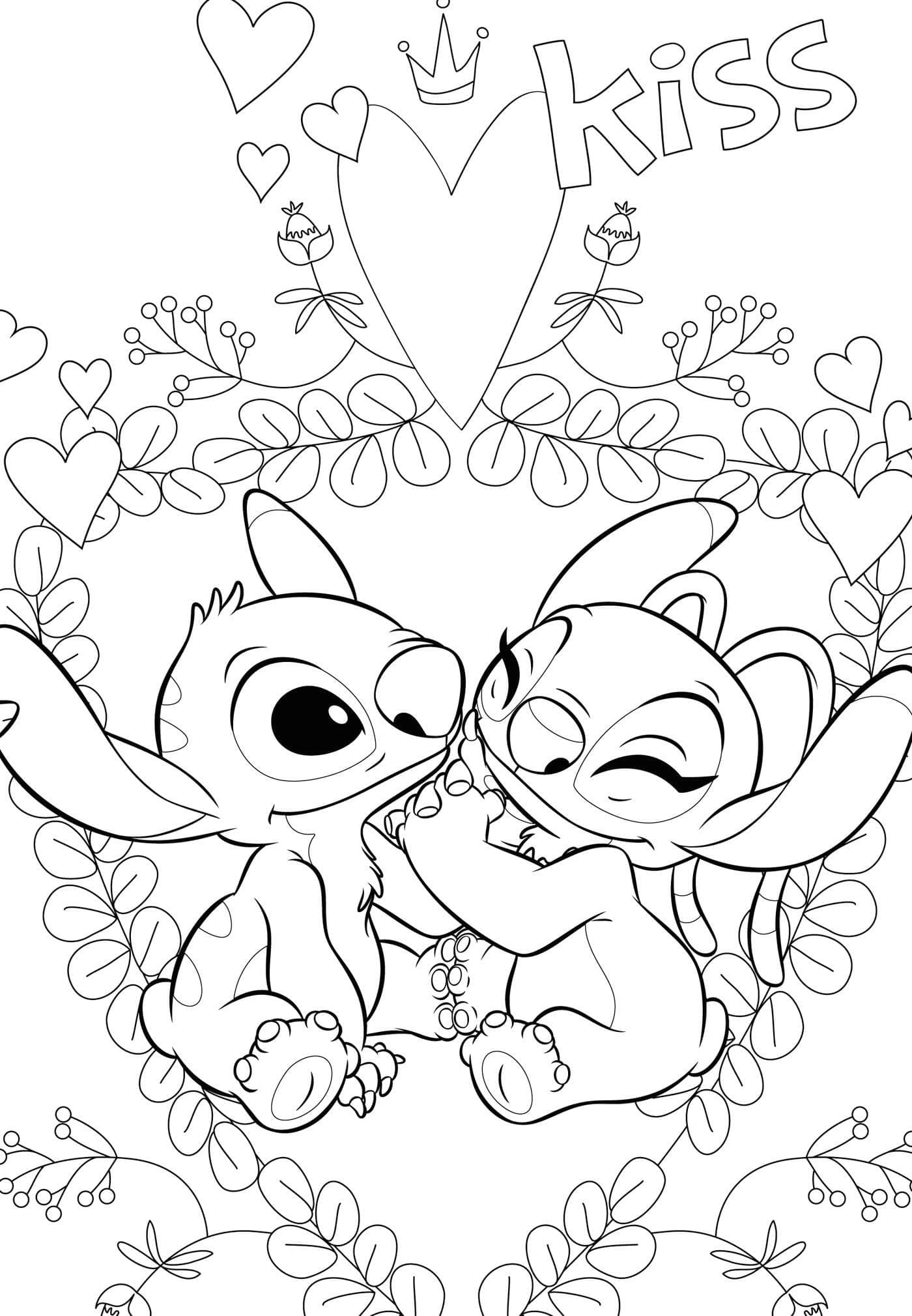 Stitch et Angel dans Disney coloring page