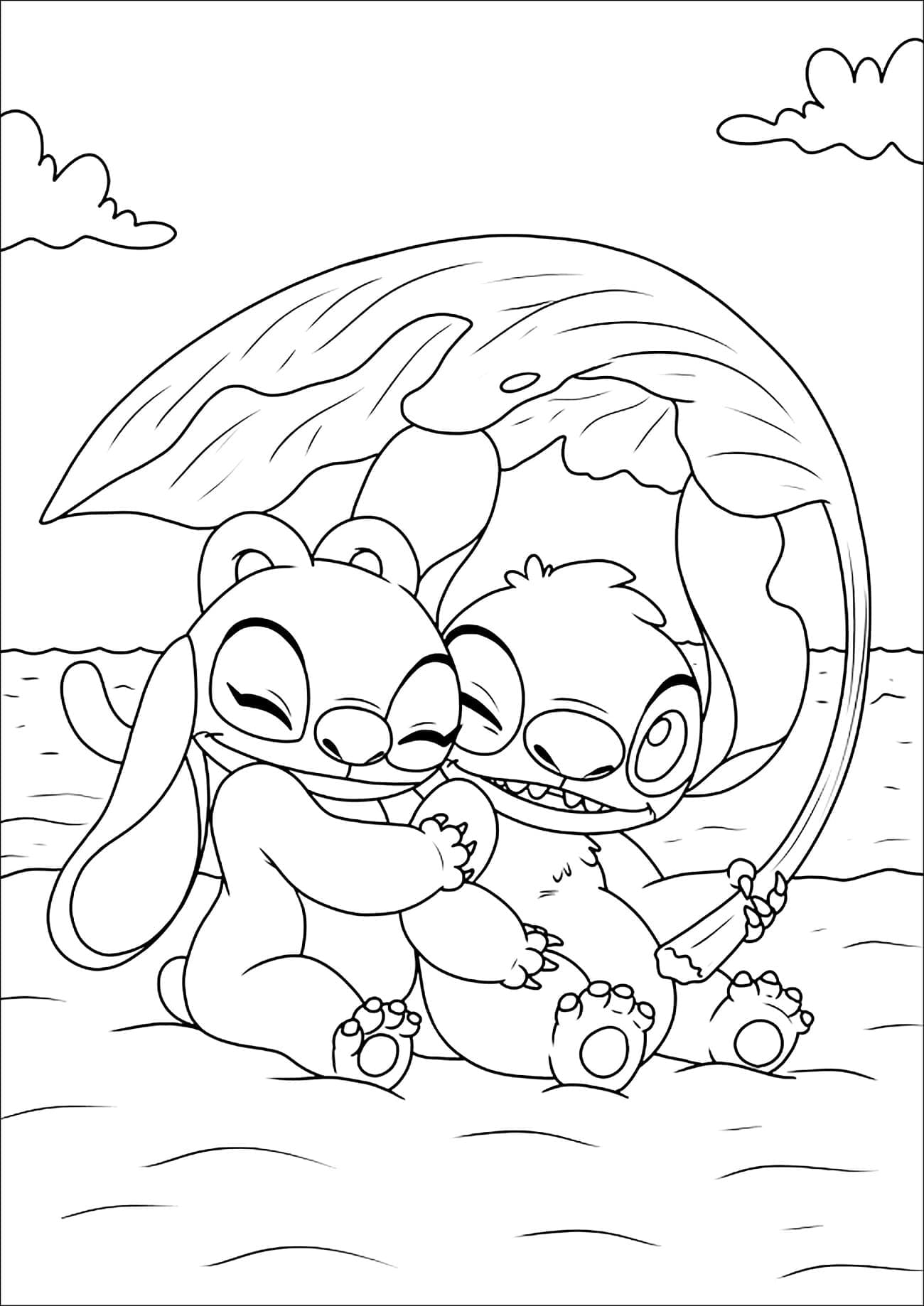 Coloriage Stitch et Angel de Disney