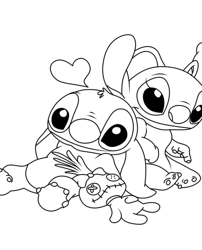 Coloriage Stitch et Angel Mignons