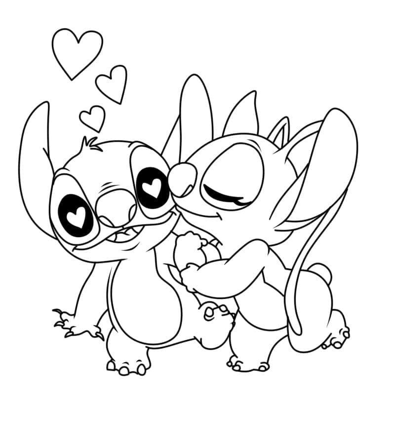 Stitch et Angel sont heureux coloring page