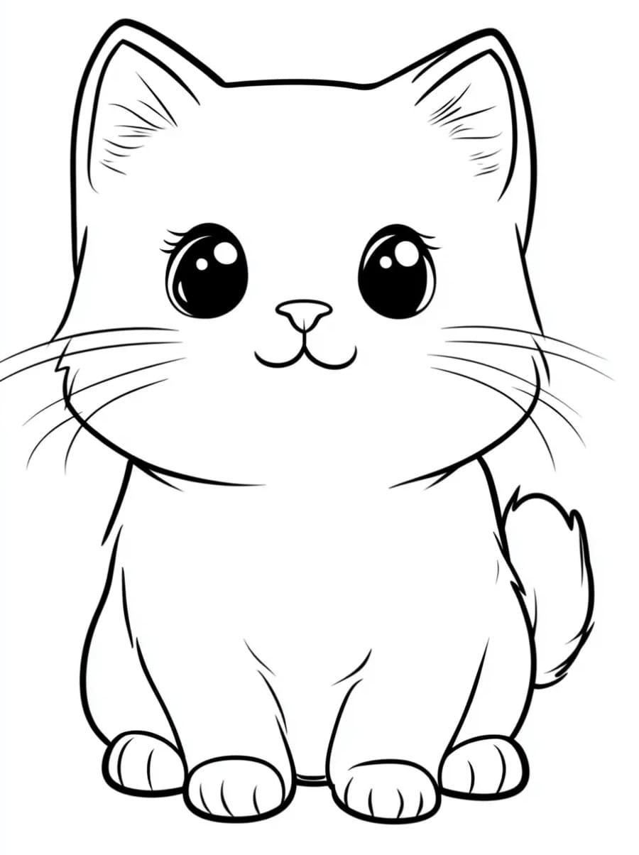 Un Chat Kawaii Heureux coloring page