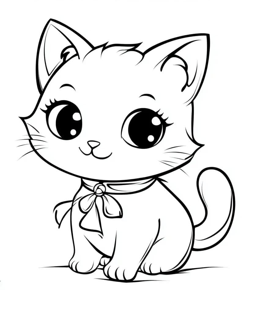 Un Chat Kawaii Joyeux coloring page