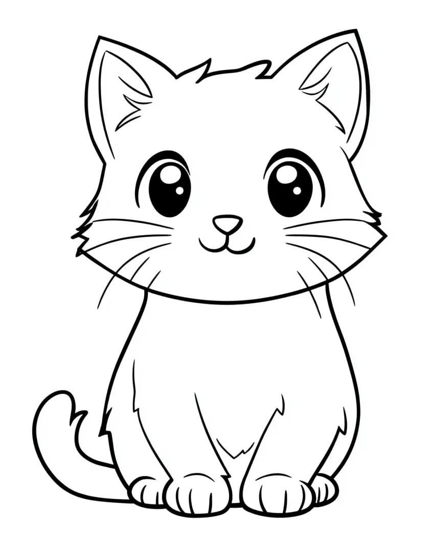 Coloriage Un Chat Kawaii Souriant