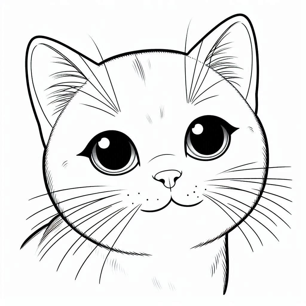 Coloriage Visage de Chat Kawaii