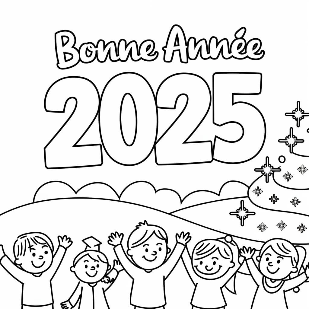 Coloriage Bonne Année 2025 avec des Enfants