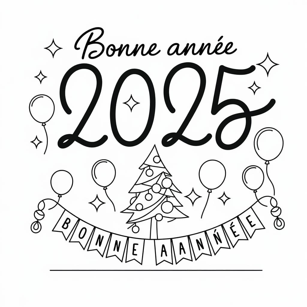 Coloriage Bonne Année 2025 Gratuit Pour les Enfants