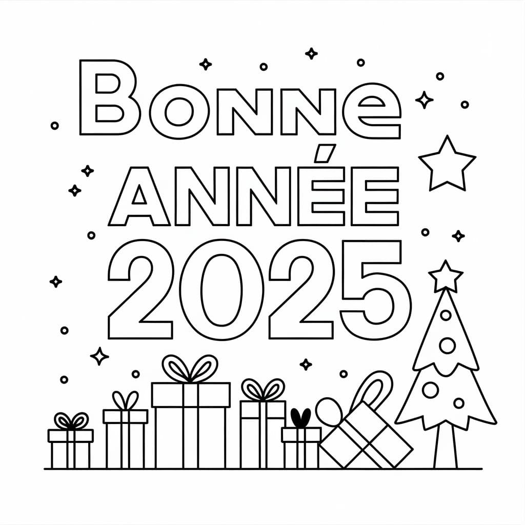 Coloriage Bonne Année 2025 Imprimable Pour les Enfants