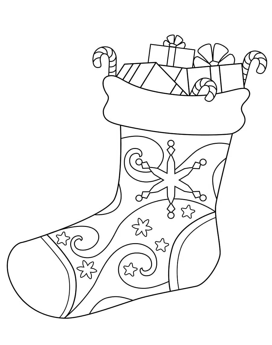 Coloriage Cadeaux dans la chaussette de Noël