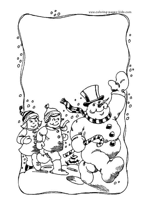 Coloriage Carte de Noël avec Bonhomme de Neige