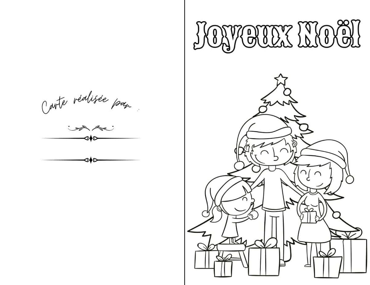 Coloriage Carte de Noël avec des enfants