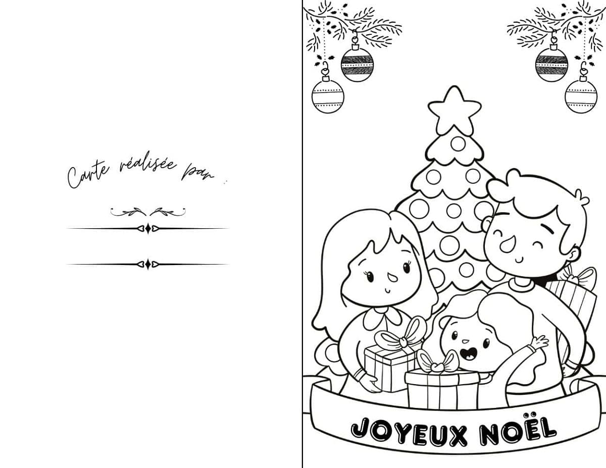 Coloriage Carte de Noël avec Enfants