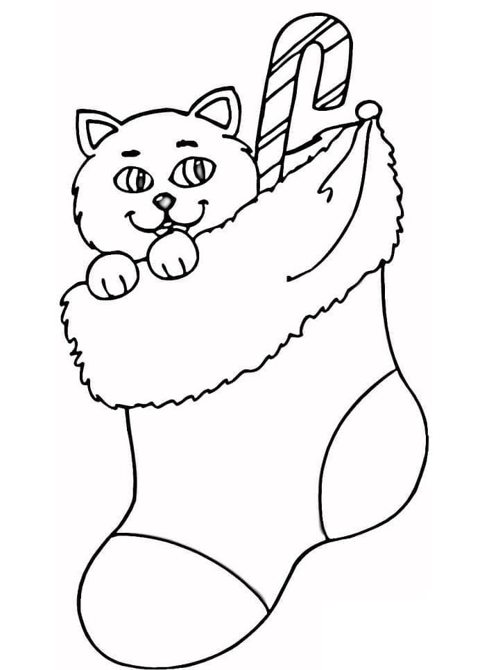 Décoration Noël Chat Avec Chaussette Sass & Belle - Feutre, 5x11.5x7 Cm, Style Traditionnel