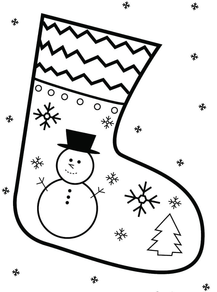 Coloriage Chaussette de Noël avec bonhomme de neige