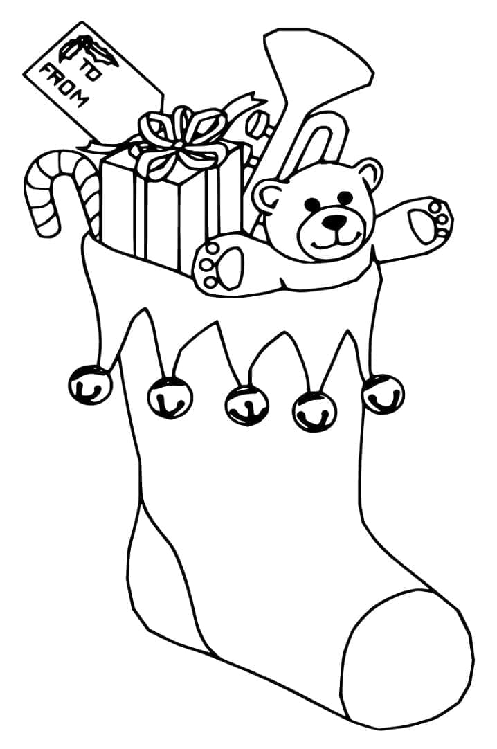 Coloriage Chaussette de Noël avec des cadeaux