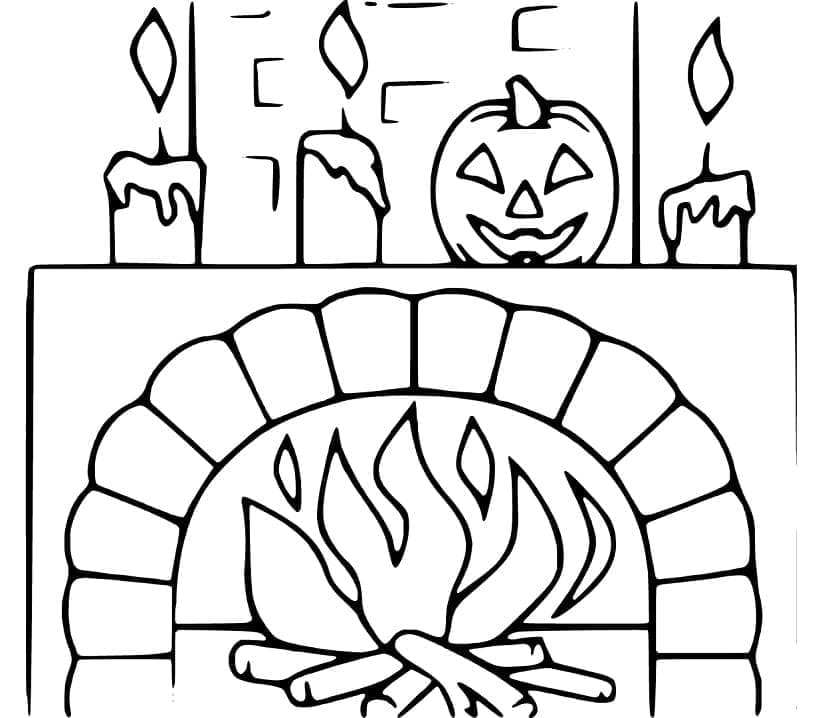 Coloriage Cheminée d'Halloween