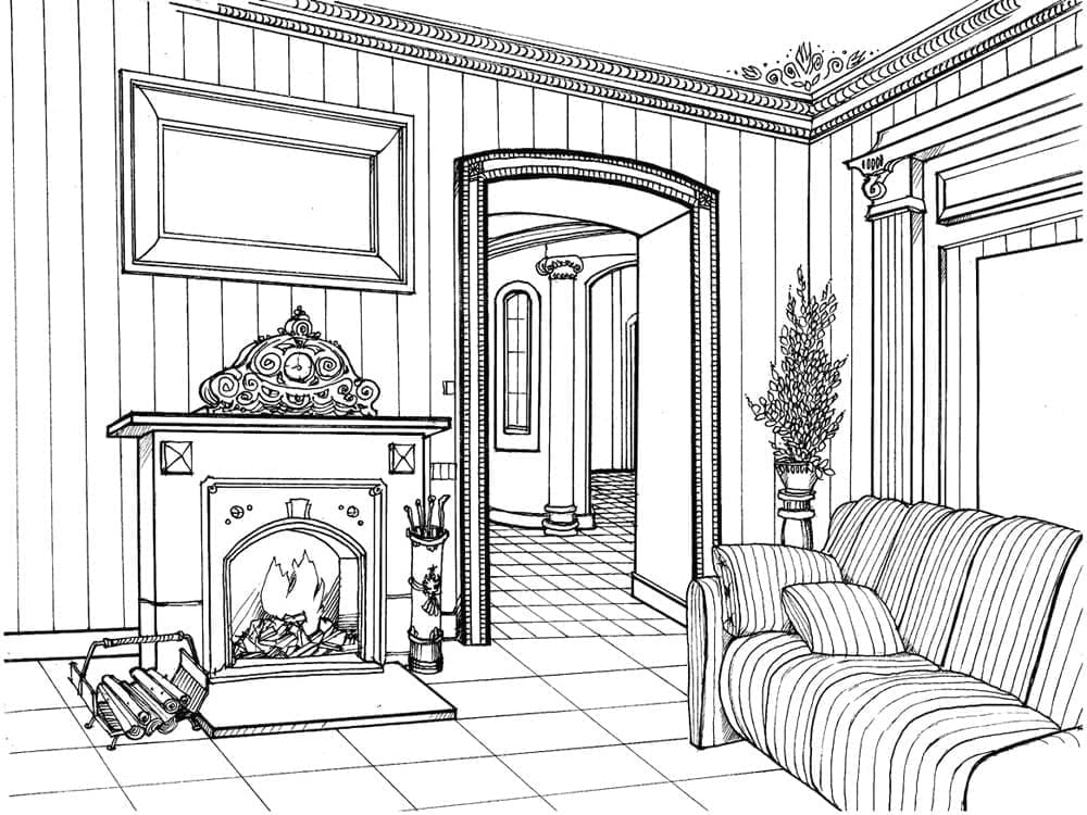Coloriage Cheminée Réaliste