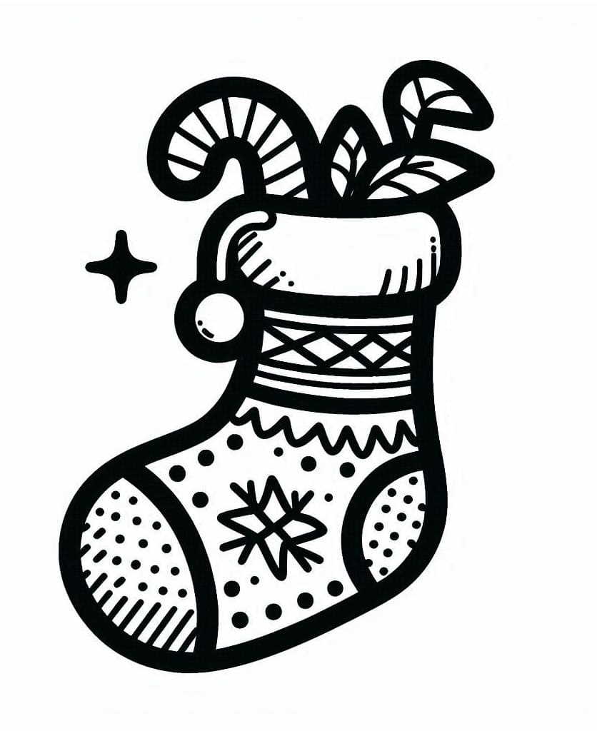 Coloriage Dessin de la Chaussette de Noël Gratuit