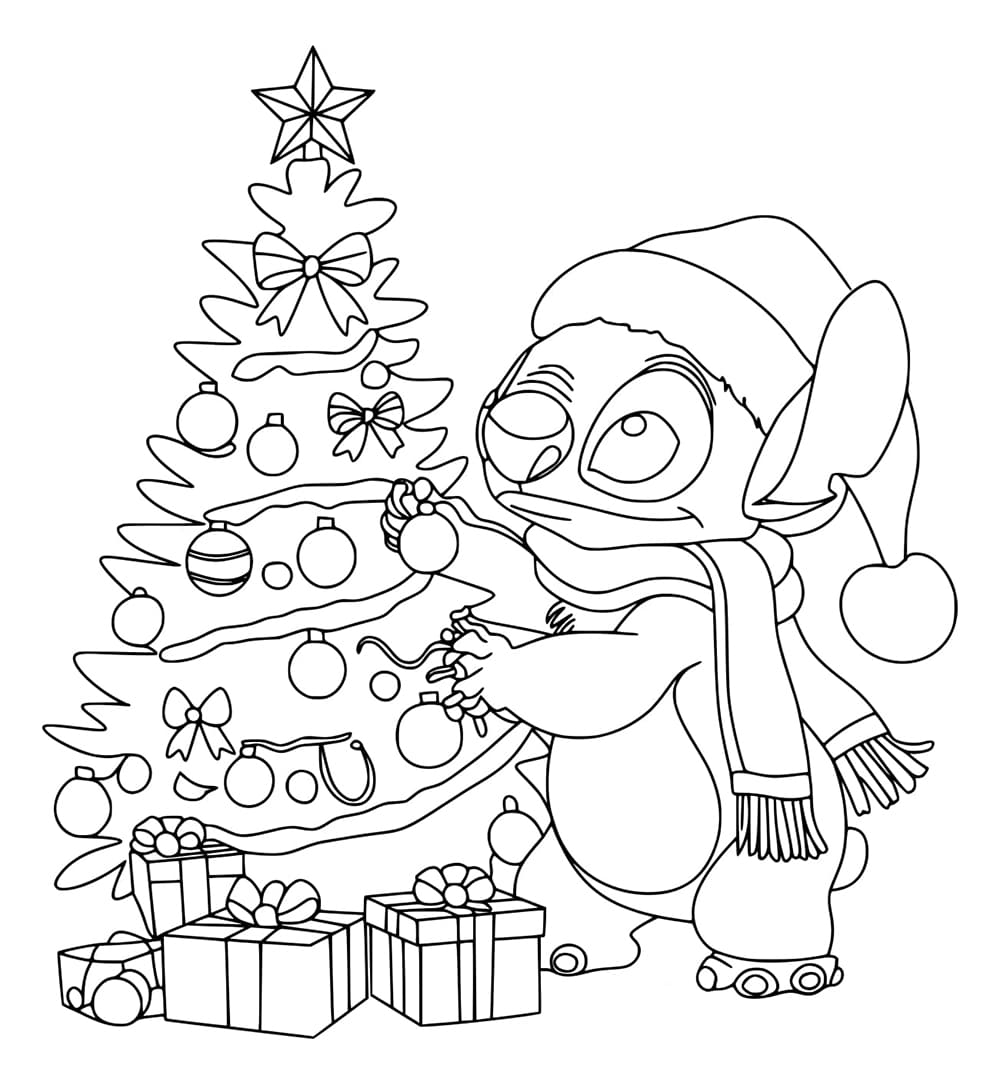 Coloriage Dessin de Stitch Noël Gratuit