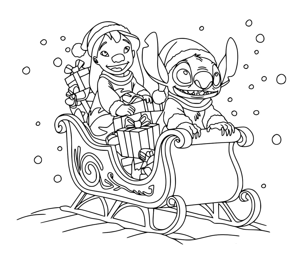 Coloriage Lilo avec Stitch à Noël