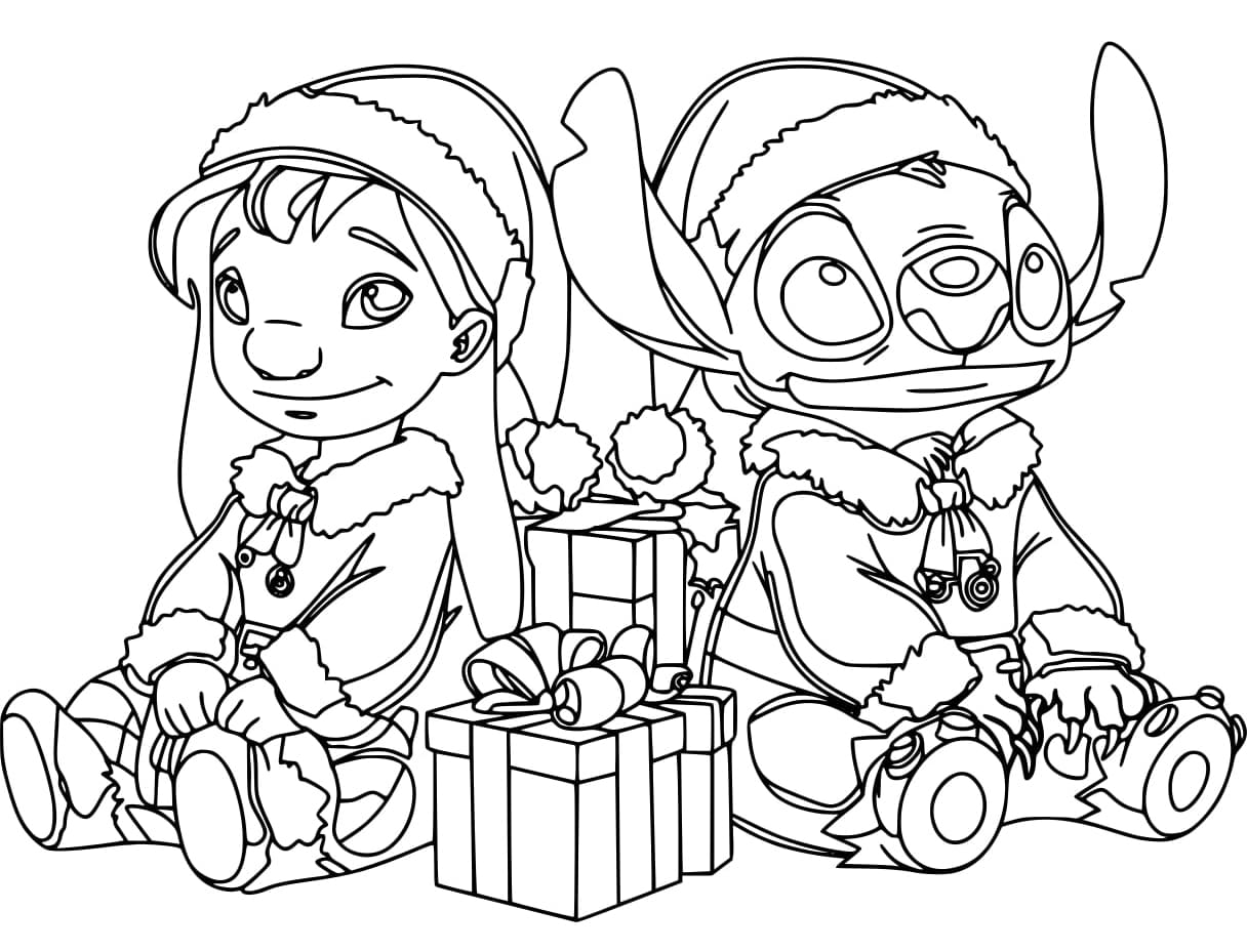 Coloriage Lilo et Stitch à Noël