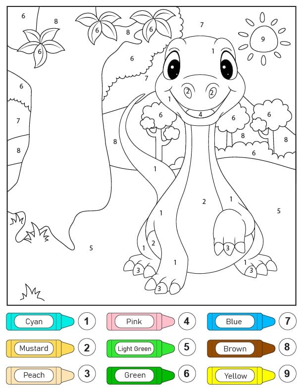 Coloriage Magique Dinosaure Imprimable Pour les Enfants