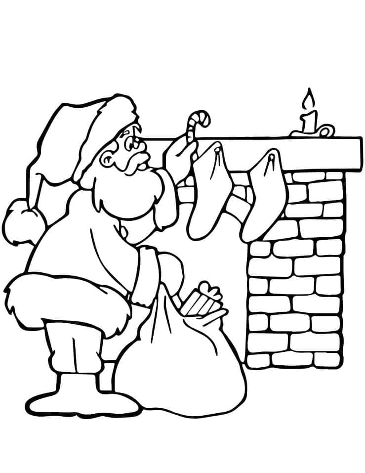 Coloriage Père Noël et Cheminée