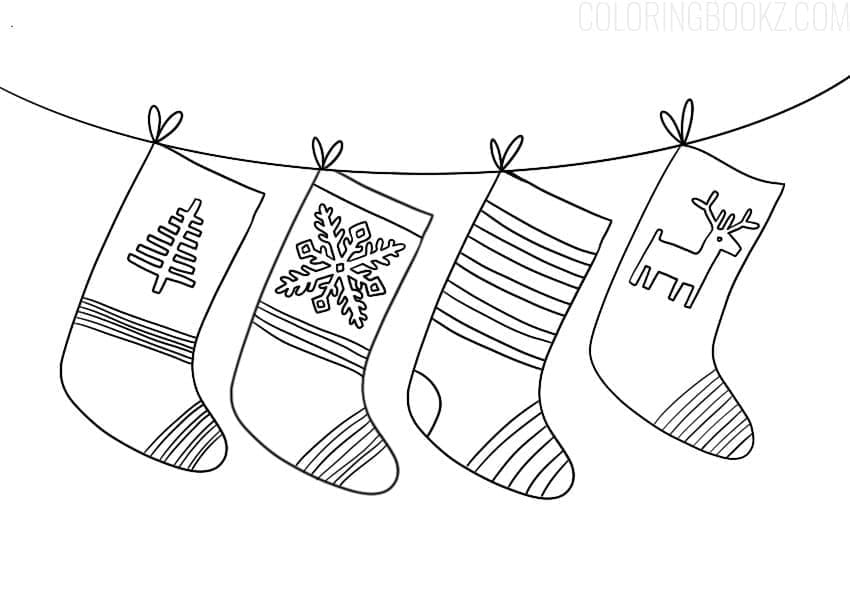 Coloriage Quatre Chaussettes de Noël