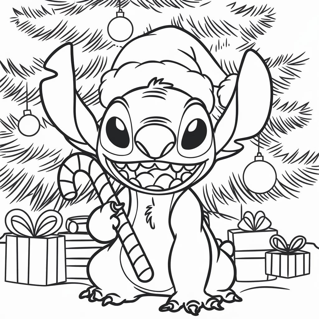 Coloriage Stitch avec Cadeaux de Noël