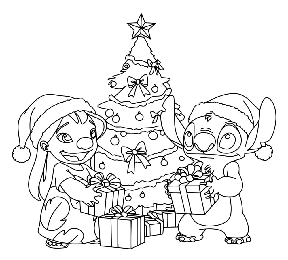 Coloriage Stitch et Lilo Noël