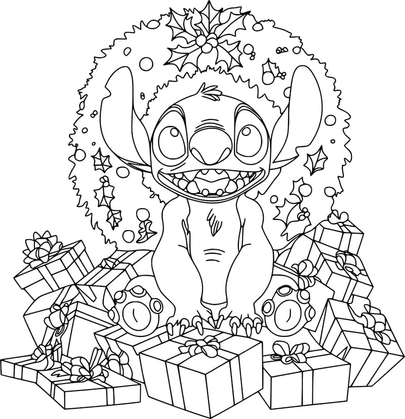 Coloriage Stitch Mignon à Noël