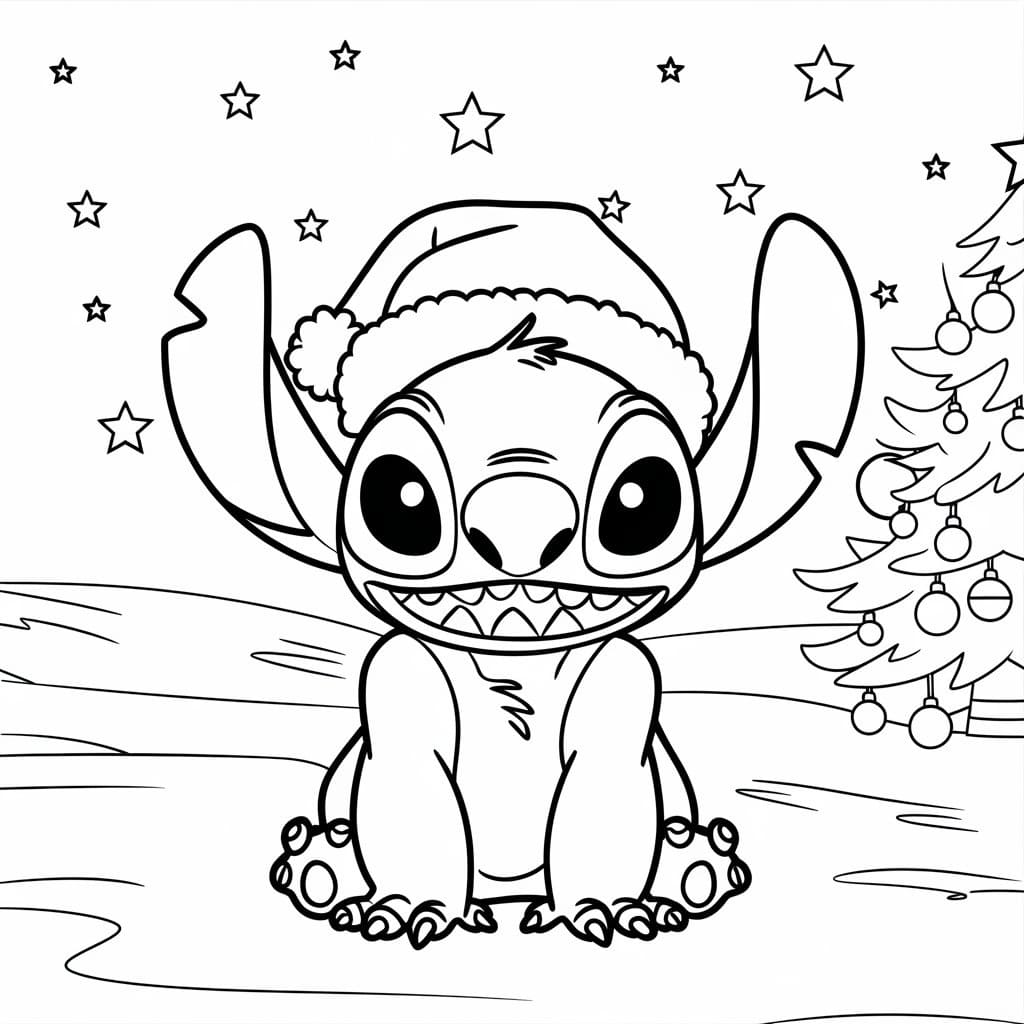 Coloriage Stitch Noël Pour les Enfants