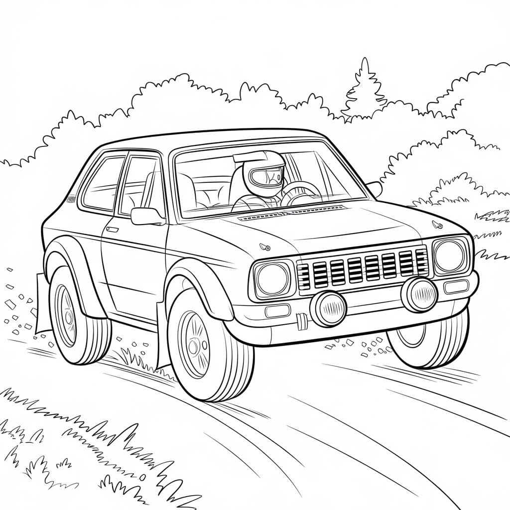 Coloriage Conduite d'une Voiture de Rallye