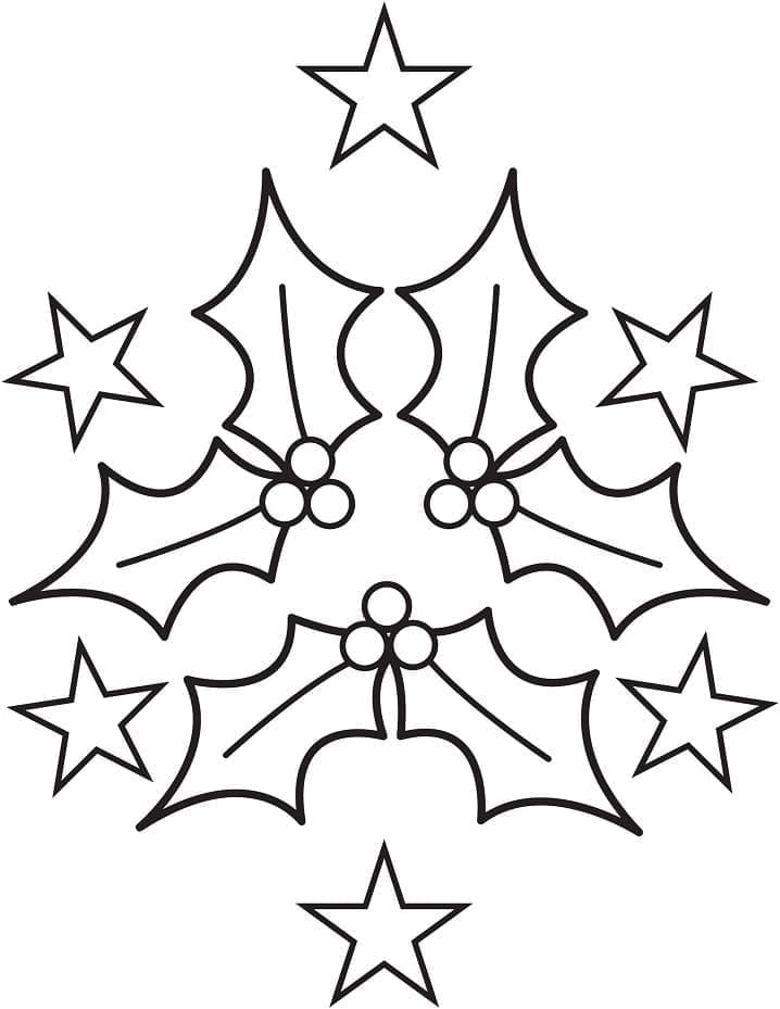 Coloriage Houx de Noël avec des étoiles