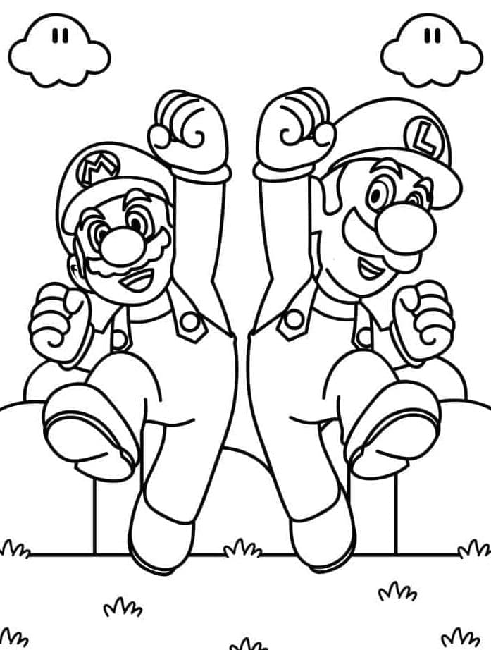 Coloriage Mario avec Luigi